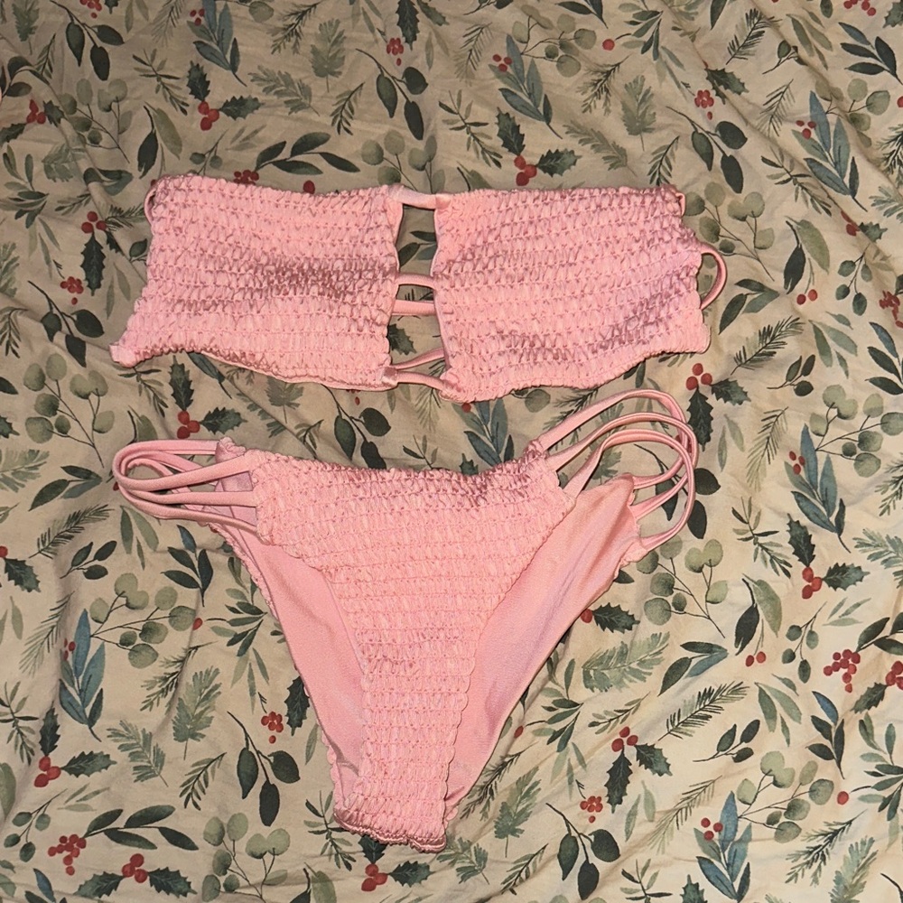 SHEIN Pink Textured Bikini Set